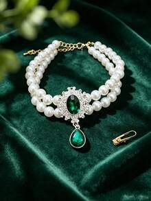 1pc Pearl Pet Collar With Shiny Teardrop Crystal Pendant, Adjustable Design, Lightweight And Comfortable, Perfect For Cats Or Puppies, Suitable For Photos, Parties, Christmas And Gifts - Multicolor - View 7