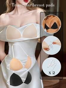 1pc Triangle Invisible Silicone Adhesive Bra, Transparent Detachable Padding Design, Khaki Front Closure Bra, Suitable For Wedding, Party And Daily Wear - Multicolor - View 1