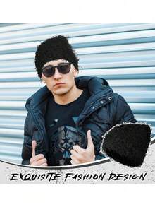 Distressed Knit Hat, Fuzzy Winter Warm Hat, Thick Warm, Skull Pattern, Men's Outdoor Skiing Knit Hat, Autumn Clothing - A - View 6