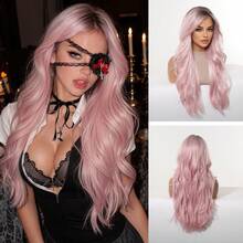 Halloween Wig Deep Root Gradient Light Pink/Purple Long Wavy Hair Color Women's Wig Heat Resistant Synthetic Fiber Natural Look Halloween Costume Cosplay Theme Party Daily Wear - Multicolor - View 13