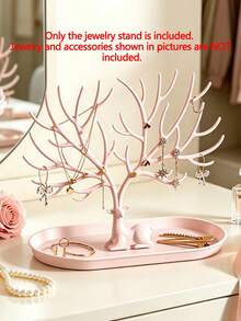 1pc Deer‑Antler Shaped Jewelry Stand, Branch‑Designed Hooks With Base Perfume Tray, Multi‑Purpose Holder For Earrings Necklaces Rings Keys, Jewelry Box Display Piece, Room Decor For Vanity Countertop, Bedroom And Holiday Gift Occasions - Multicolor - View 14
