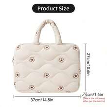 13.3 Inch Laptop Sleeve, Embroidered Floral Design, Compatible With Air Pro 13.3, Pad 10th, Pro 12.9, Air 13, Quilted Tote Bag With Zipper Closure - View 8