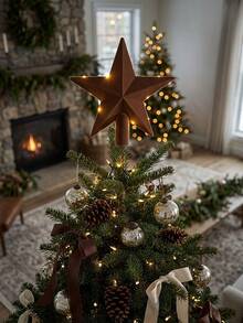 1pc Brown Christmas Tree Top Star, 7.87 Inch, Flocked Material Christmas Tree Top Decoration Star, Holiday Decor, Suitable For Indoor And Outdoor Party Home Decoration, Adding Festive Sparkling Atmosphere To Home And Office - Coffee - View 3