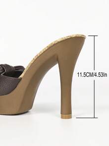 Women Brown Bow Decor Platform Stiletto Heel Mule Sandals, Open Toe Backless Slip‑On Heeled Slides For Summer Daily Dating Night Club Evening Party - Coffee Brown - View 5