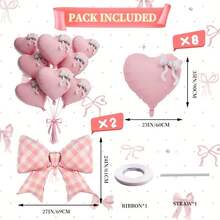 12pcs Pink Checkered Bow Balloons And Heart Balloons Set Birthday Party Decorations For Women Valentine's Galentine's Day - View 7
