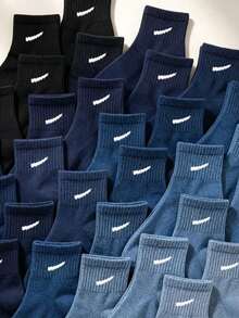 1/10/20 Pairs Random Color Mid‑Calf Socks, Blue Black Sea Pattern Sport Socks For Boys Fall All Season Holiday Gift Sports Outdoor Campus Daily Wear - Multicolor - View 3