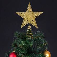 1pc Glitter Golden Star Christmas Tree Topper, Festive Indoor Holiday Decoration With Sparkling Metallic Design For Christmas Trees, Holiday Decor For Home & Xmas Tree - Multicolor - View 2