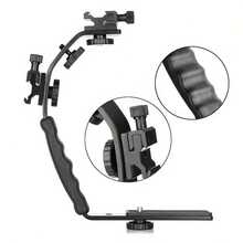 L-Shaped Camera Flash Bracket, Aluminum Alloy Bracket, 1/4 Inch Screw Tripod, Portable Dual Hot Shoe Handle Bracket, Suitable For Photography Studio Cameras, Easy-To-Use Extension Bracket - Black - View 4