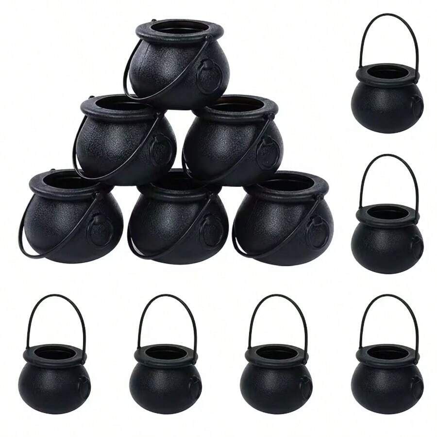 2/4/6pcs Halloween Witch Plastic Cauldron Bowls Black, Halloween Decoration - Multicolor - View 1