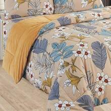Edredón Matrimonial de Lujo Doble Vista Piel de Ángel, Suave y Acolchado, Incluye Edredón Relleno, 2 Fundas de Almohada, Sábana Superior y Sábana Ajustable (5 Piezas en Total) - Mostaza Amarilla - Ver 6