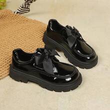 1 Pair Black Glossy Bow Patchwork Children's 2026 Latest Casual Fashion Loafers, Soft Breathable Lining For Better Skin Protection, Non-Slip And Breathable, Suitable For Outdoor, School, Festivals, Parties And Sports - Black - View 5