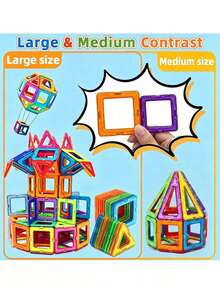 Magnetic Building Blocks Set STEM Montessori Sensory Construction Toy 3D Creative Educational Magnetic Tiles Suitable For 3+ Years Old Toddlers Children Boys Girls Halloween Christmas Birthday Party Gift Vibrant Random Color - Multicolor - View 4