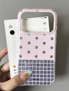 Stylish Cute Bling Polka Dot Lattice Splicing Phone Case Compatible With IPhone 18 Pro Max 18 Pro 17 Pro Max 17 Pro 17 16 Pro Max 16 Pro 16 15 Pro Max 15 Pro 14 Pro Max 14 Pro 13 Luxury Shiny Rhinestones Texture Back Cover - Pink - View 3