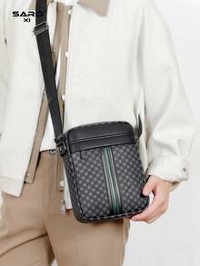 saroxi Men's Crossbody Bag With Vintage Pattern, Side Pocket Bag, Shoulder Bag, Small Pouch, Multi-Functional For Commuting And Casual Use, Minimalist Style, Black Phone Bag, Gift For Men, Boyfriend, Fashion - Multicolor - View 4