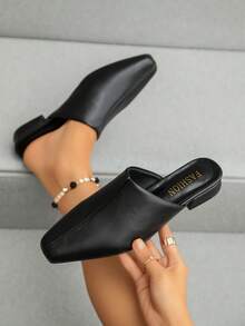 New Fashion French Style Half-Slip-On Patchwork Elegant Women's Shoes, Suitable For Outdoor, Office Commute, Home Wear, Comfortable For Long Standing - Black - View 7