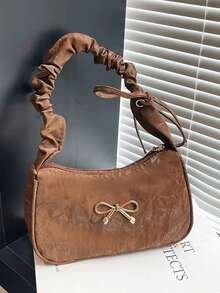 1PC Solid Color Minimalist Shoulder Bag, Bowknot Decor, Casual Elegant Style, Zipper Design, Suitable For Daily Outings, Travel, Can Easily Hold Daily Essentials, Versatile Item, Suitable For Various Styles And Occasions - Multicolor - View 15