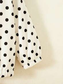 Jaket Tebal Berkerudung dengan Resleting dan Desain Pita 3D Motif Polkadot Kasual untuk Anak Perempuan, Musim Gugur/Dingin - Putih - View 8
