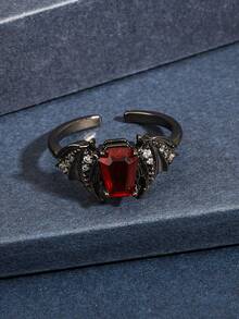 1pc Gothic Style Red Cubic Zirconia Open Ring, Bat Design Dark Style, Unisex, Suitable For Halloween, Easter, Can Be Paired With Gothic Style Clothing - Black - View 8