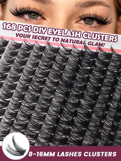 MAANGE 168 Clusters DIY Cat Eye Eyelash Extension Kit, Dense Fluffy Lashes, 8-16mm Single Cluster False Eyelashes, Mixed Lengths, Freely Customizable, Natural And Slender, Soft And Skin-Friendly, Suitable For European And American Eye Shapes, Suitable For Travel And Daily Carry, Gift For Women, Cluster Lashes, Fluffy Lashes, Extension Lashes