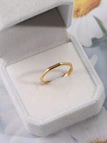 1pc Stainless Steel 18K Gold Plated Octagonal Curved Smooth Ring, Minimalist Streamlined Design, Versatile For T-Shirts, Shirts, Suits, Dresses, Daily Wear, Elegant Accessory - Polygonal Curved Glossy Ring - View 5