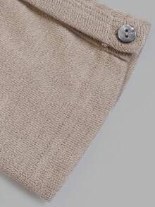 Aflion Women Fall Apricot Decorative Button Knit Top, Boat Neck 3/4 Sleeve Slim Fitted Short Blouse For Daily Commute Date Casual Outfits - Apricot - View 6
