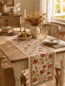 1pc-Autumn Pumpkin Table Runner, Vintage Farmhouse Linen Fall Table Runner, Decorative Table Runner For Thanksgiving Harvest Dinner Party Indoor Outdoor Dining Table Decor - Multicolor - View 8