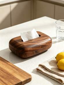 1pc Walnut Wood Tissue Box, Magnetic Closure Decorative Tissue Box, Minimalist Rectangular Napkin Dispenser For Living Room Bedroom Office Home Desktop Organizer Decor - Multicolor - View 8
