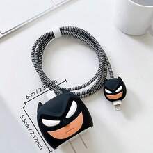 Warner Bros 1 Set Batman Charging Cable Data Cable Protector, Compatible With 20W Charger, Party Favor, Suitable For Daily And Office Use, Includes Large And Small Heads, Silicone Cable Tie And 1.4m Coiled Cable, Great Gift For Birthday And Holiday - Multicolor - View 5