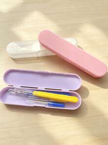 Macaron Color Plastic Storage Box 4*17cm, Snap Lid Long Storage Container, Portable Handmade Tool Organizer, Pink/Purple/Transparent Multi-Color, Store Crochet Hooks, Sewing Needles, Small Knitting Accessories - Long Storage Box - View 2
