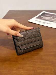1pc Women's Short Litchi Textured Print Wallet, Tri-Fold ID Card Holder, Anti-Theft Credit Card Wallet, Lightweight Handbag - Multicolor - View 11