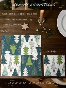16pc/Set Colorful Christmas Tree Paper Napkins Disposable,Cocktail & Dinner Style Square Printed Paper Towels,Unfolded Size 10&13inch,Soft To Touch,Double Layer,Suitable For New Year,Christmas,Festival Party Supplies,Christmas Party Deco Napkins - Colors - View 10