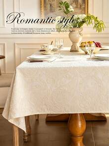 1pc Pearlescent Jacquard Tablecloth, Floral Jacquard Pattern Tablecloth, Multiple Sizes Available, Suitable For Living Room, Dining Room, Home Decor And Room Decoration, Perfect For Holiday Party Decor Or Dining Table Decoration - Off-white - View 7