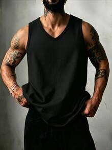 ZYNTH BALENO Men's Summer Casual V-Neck Sleeveless Vest, Suitable For Gym, Sports, Cycling, Running - Black - View 3