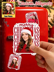 Custom Photo Christmas Refrigerator Magnet, Personalized Merry Christmas Picture Fridge Magnet, Customized Family Photo Magnet Xmas Home Decoration Holiday,Locker, Whiteboard, Kitchen Decor, Home Decoration, Party Favor, Unique Personalized Keepsake - Multicolor - View 1