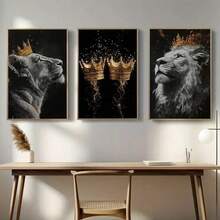 3pcs/Set Modern Abstract Lion Family Inspirational Quote Wall Art Canvas Painting, Suitable For Living Room Decor, Unframed - Lion - View 3