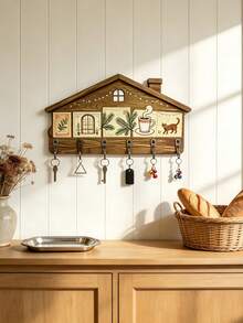 1pc Creative Wooden Cottage Stamp Key Hook, Wall-Mounted Entryway Storage Rack With 6 Hooks, Can Hang Keys, Bracelets, Masks And Small Items, American Vintage Farmhouse Style Home Decor, Warm Home Gift, Suitable For Family And Friends - View 6