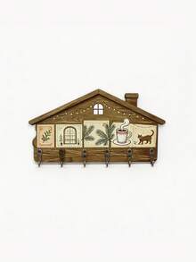 1pc Creative Wooden Cottage Stamp Key Hook, Wall-Mounted Entryway Storage Rack With 6 Hooks, Can Hang Keys, Bracelets, Masks And Small Items, American Vintage Farmhouse Style Home Decor, Warm Home Gift, Suitable For Family And Friends - View 8
