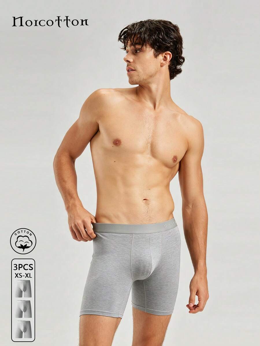 Norcotton 3pcs Men's Boxer Briefs Light Gray - Light Grey - View 1