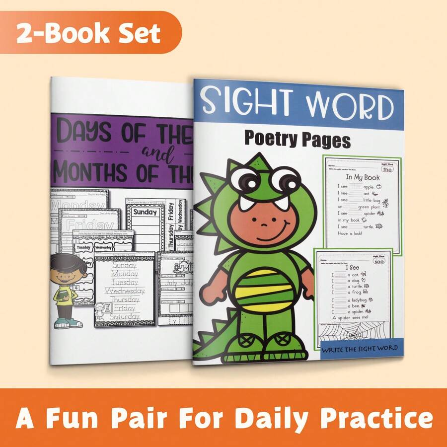 Sight Words & Daily English Practice Notebooks, Reading Fluency, Poetry Reading, Days Of The Week, Months Of The Year, Word Tracing, Handwriting Practice, Vocabulary Building, Word Recognition, Fill In The Blank, Reading & Writing Learning Activities - Reading & Vocabulary Practice - View 1