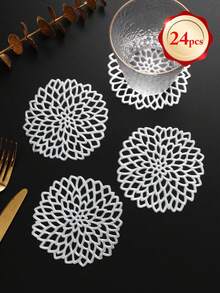 6-24pcs Gold Hollow Flower Design Coasters, Modern Minimalist PVC Round Waterproof Heat-Insulating Coasters Suitable For Coffee Table, Banquet, Holiday Gathering - Multicolor - View 13