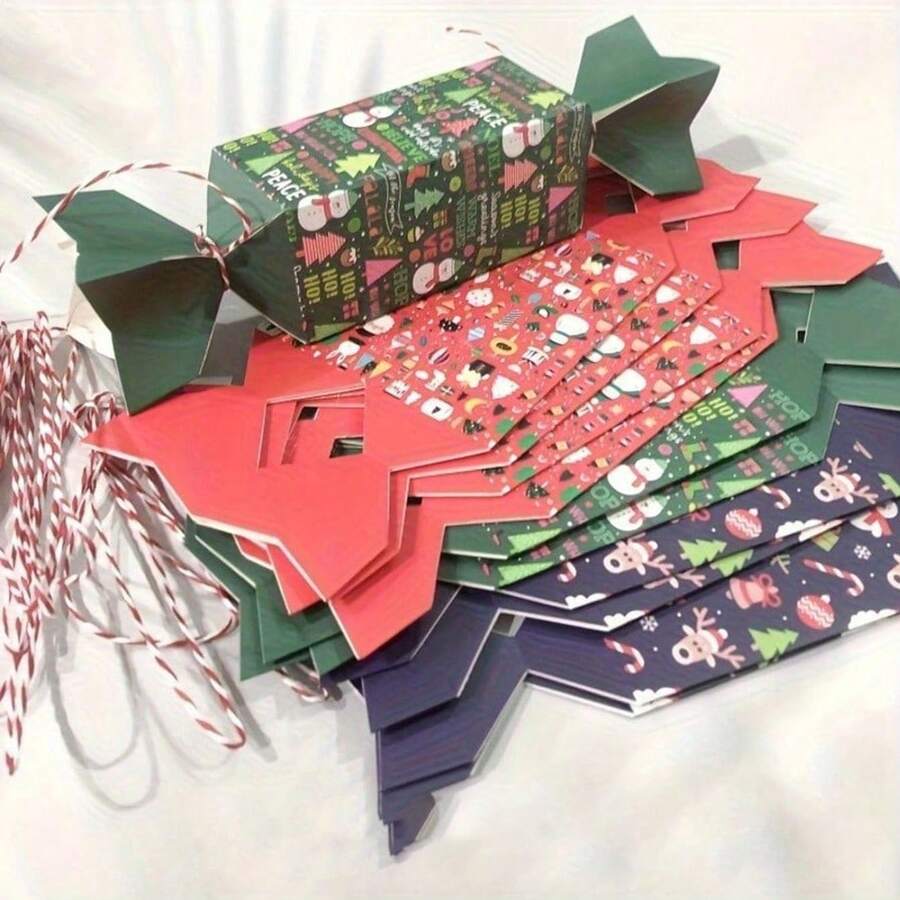 12pcs/Set, 3 Styles Candy‑Shaped Gift Boxes With Snowman, Santa Claus And Reindeer Patterns. Suitable For Halloween And Christmas, Creative Gift Packaging, Cute Party Gift Containers. - Multiple Styles - View 1