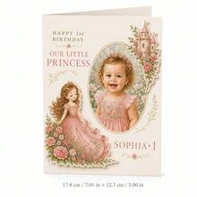 Custom Photo First Birthday Greeting Card, Personalized Picture Card With Princess Castle, Purple Floral And Swan Theme, Baby Girl 1st Birthday Celebration Card, Keepsake Gift For Daughter, Granddaughter, Niece, Family And Friends - Multi-color - View 12