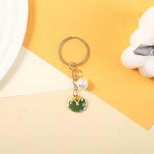 Creative Alloy Oil Drop Lotus Leaf Pendant Key Ring Faux Pearl Letter Hanging Tag Hanging Chain Car Key Bag Pendant - Multicolor - View 10