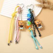 Creative Cartoon Butter Teddy Bear Figurine Keychain, Hand Woven Letter Hanging Rope, Cute Bag Pendant - Multicolor - View 5