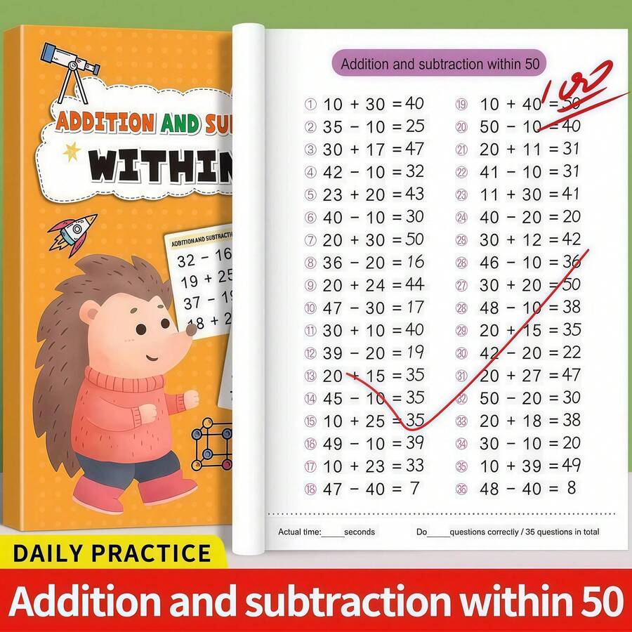 1 كتاب تمارين الحساب الذهني 64 صفحة، دفتر تمارين الجمع والطرح من 10-100 لأطفال ما قبل المدرسة، مستلزمات الدروس المنزلية والفصول الدراسية، ديكور هالوين، هدية عيد الميلاد، نمط عشوائي