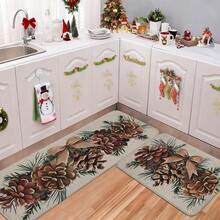 1/2/3pcs Christmas Theme Kitchen Rugs, Flannel Kitchen Mats With Christmas Pine Cone And Pine Branch Pattern, Soft Comfortable Absorbent Non-Slip Machine Washable With Non-Slip Backing, Multi-Purpose Floor Mats Suitable For Doorway, Living Room, Bedroom, Kitchen, Dining Room, Bathroom, Patio, Entryway, Home And Holiday Decor - Multicolor - View 7