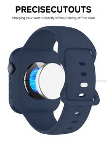 2合1運動矽膠錶帶與錶殼，相容 40mm、41mm、42mm、44mm、45mm、46mm 與 49mm 尺寸。柔軟舒適鉚接矽膠錶帶與防震鏤空矽膠保護殼，適用於 Series Ultra/12/11/10/9/8/7/6/5/4/SE 機型。中性防水運動錶帶與錶殼套組 - 矽膠錶帶+錶殼-午夜藍 - 查看 9