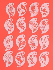 16PCS Temporary Tattoo Stencils, Reusable Floral & Butterfly Pattern Flash Card Templates, DIY Hollow Face & Eye Corner Graffiti Painting Stencils, Adult Music Festival Body Art Templates - White - View 2