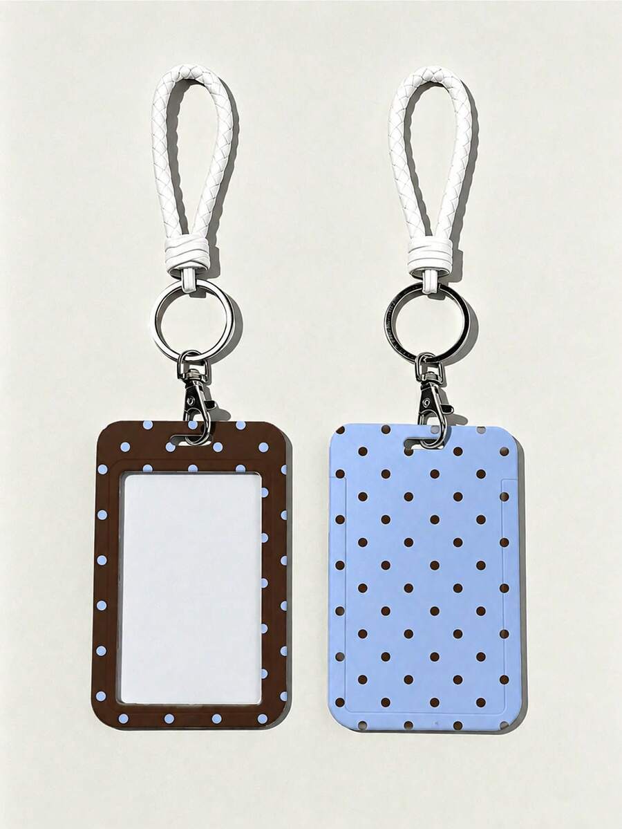 New Polka Dot Pattern Personalized Retractable Card Holder, Keychain Pendant Bag Decoration, Student ID/Bus Card Protective Sleeve, Suitable For Office Workers And Students Daily Use - Multicolor - View 1
