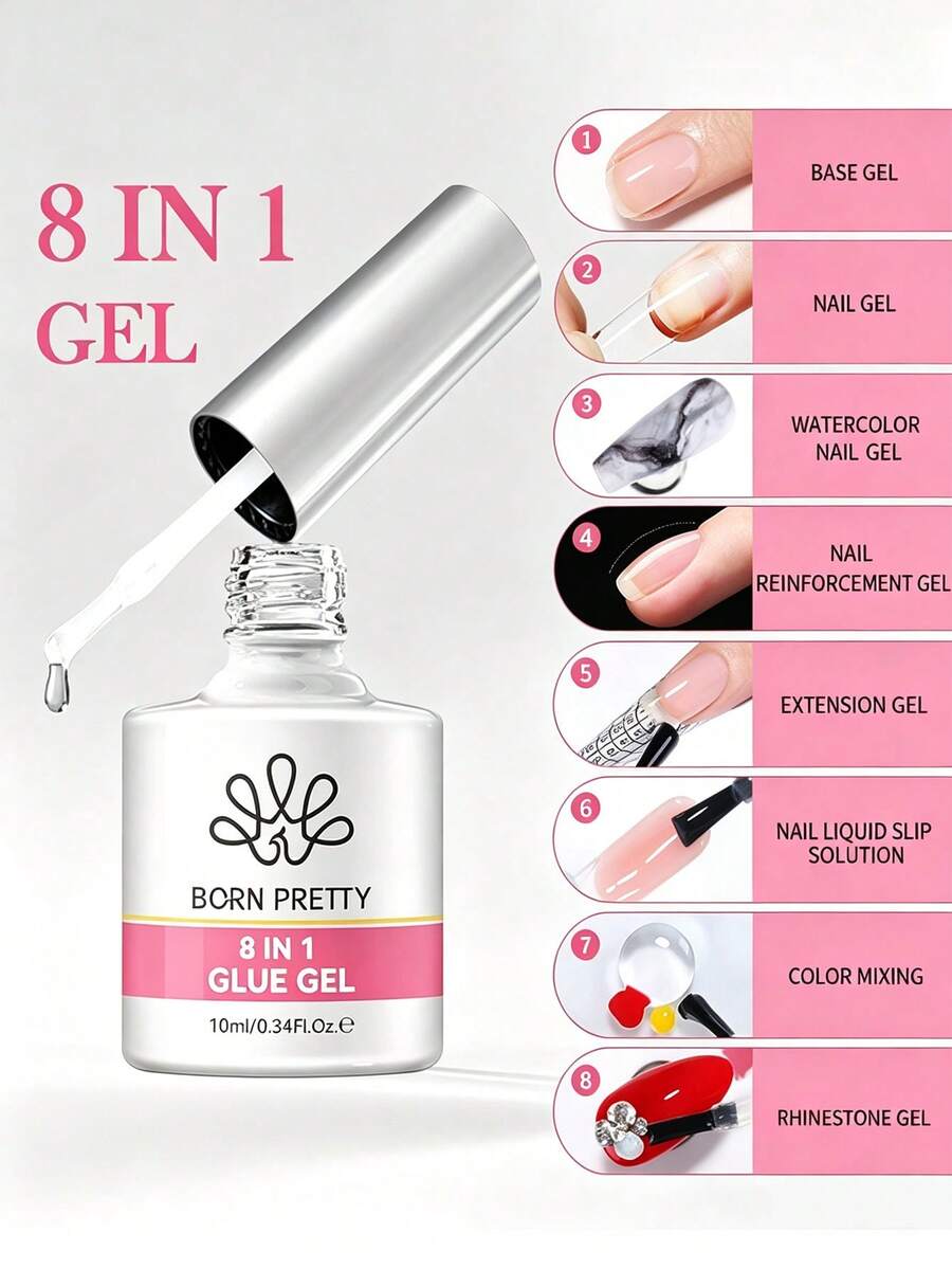 BORN PRETTY 10ml 8 In 1 Nail Gel Polish Base Gel&Watercolor Nail Extension Strengthener& Rhinestone Multifunctional Gel - 10ml - View 1
